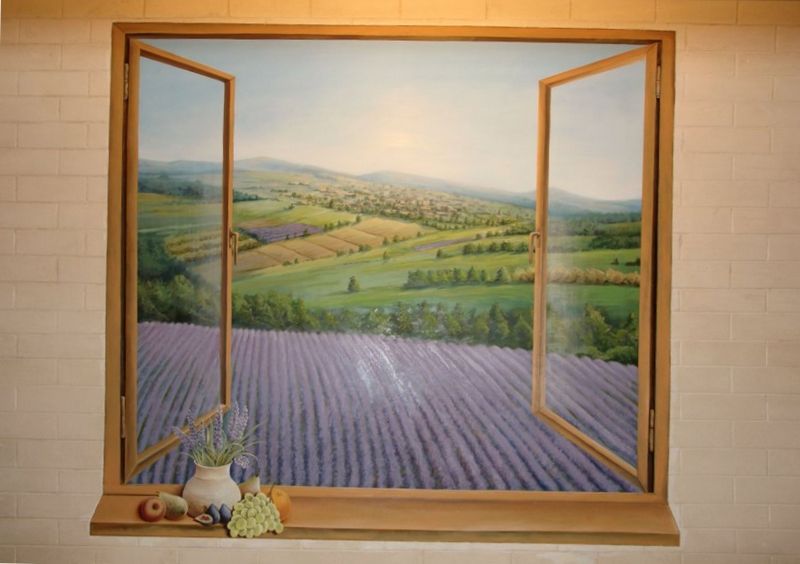 idea In an urban kitchen, the landscape on the wall looks good