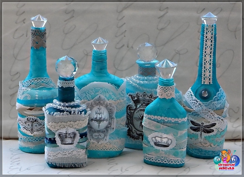 idea Decorated bottles will fit perfectly into the interior of the kitchen