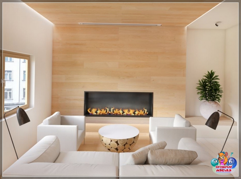 Wohnzimmer in Holzoptik mit Kamin