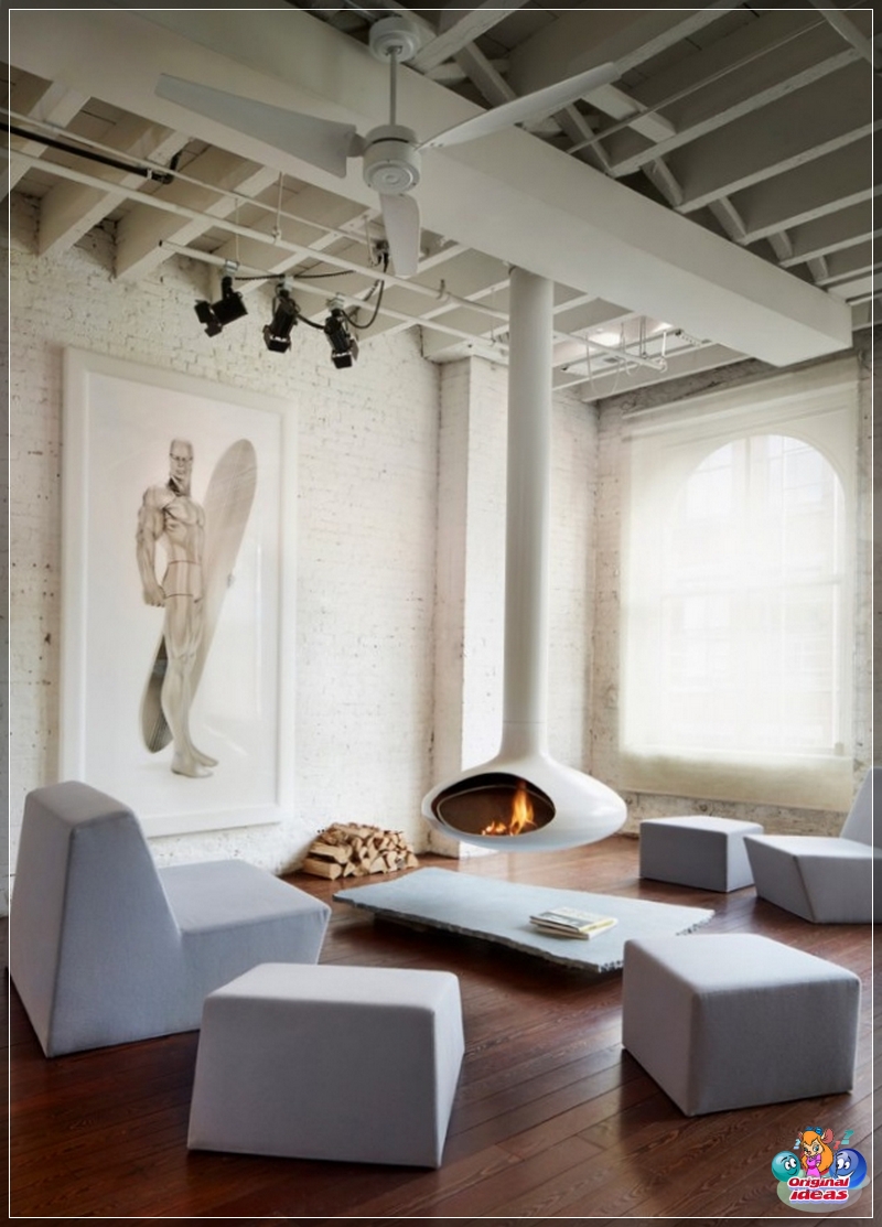 Interessante Wohnzimmergestaltung im Loft-Stil