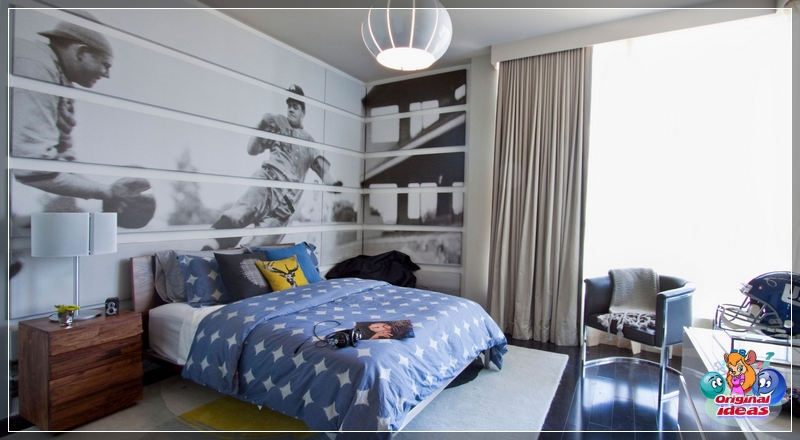 Wallpaper in a sporty style in the room for a teenager