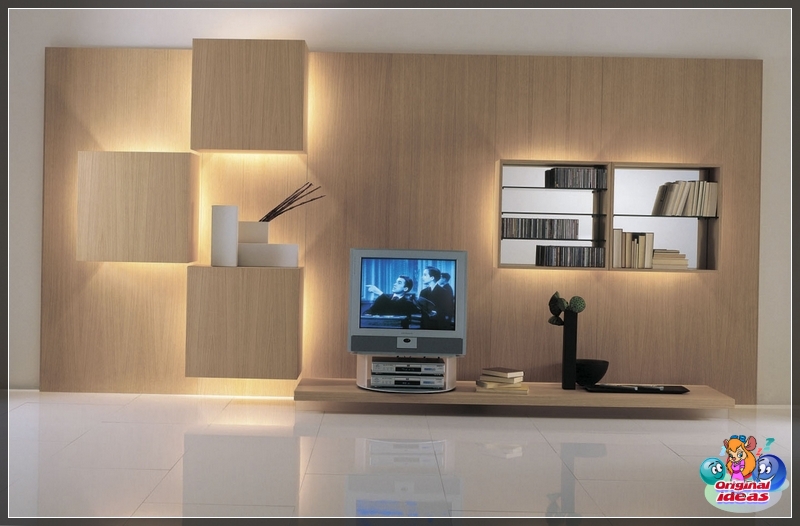 wall In any room, including the living room, several sources of artificial light will be appropriate