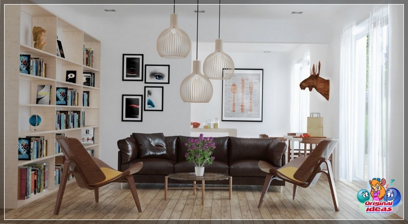 Ledersofa in skandinavischem Interieur Ledersofa in skandinavischem Interieur