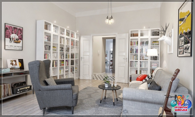 Bücherregale in einem skandinavischen Interieur Bücherregale in einem skandinavischen Interieur