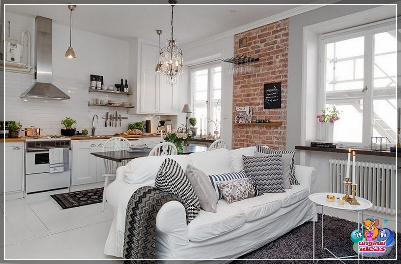 Küche - Wohnzimmer in skandinavischem Interieur Küche - Wohnzimmer in skandinavischem Interieur