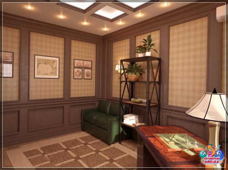 Tapeta perkalowa w angielskim wnętrzu biurowym