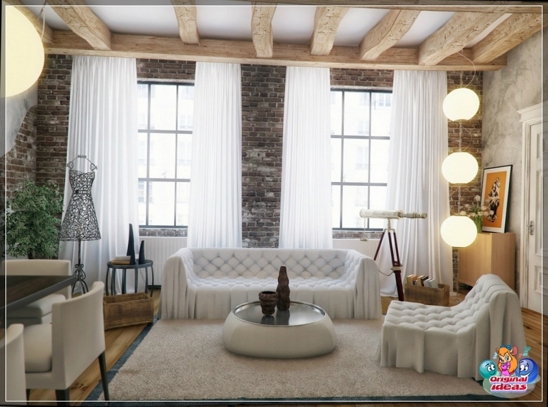 Candelabros Art Nouveau en una sala de estar estilo loft Candelabros Art Nouveau en una sala de estar estilo loft
