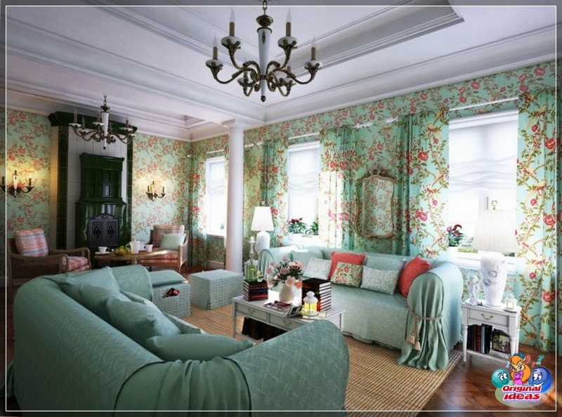 salon Wnętrze domu w stylu prowansalskim
