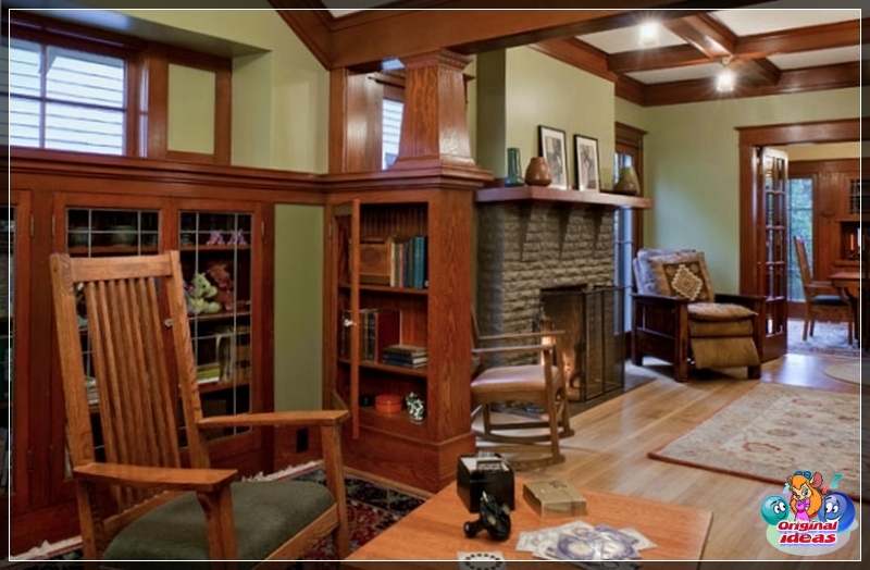 sala de estar El árbol se puede utilizar no solo en la decoración del suelo, sino también de las paredes. La versión combinada parece interesante