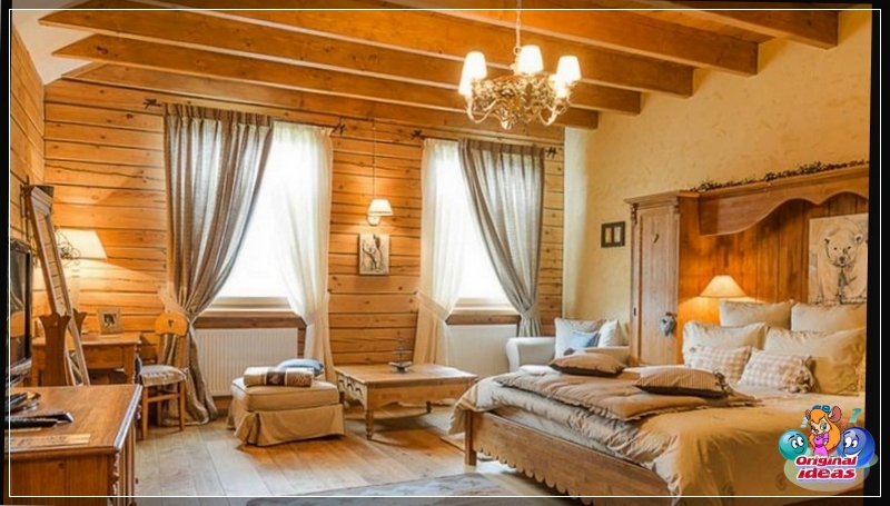 sypialnia Drewniane ściany dekorujące ściany w stylu Spliny Chalet Bedroom Walls