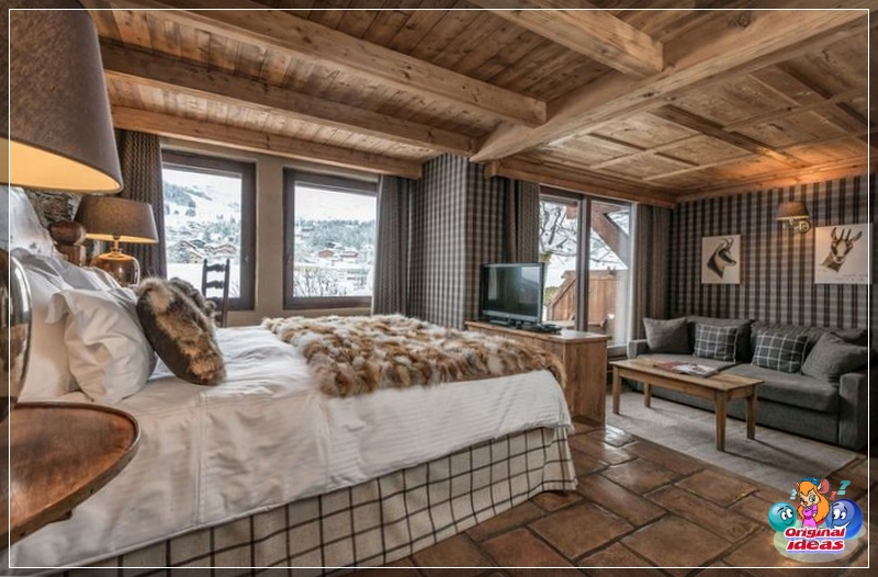 sypialnia Przykład sypialni w projekcie stylu chalet na przykładzie zdjęcia