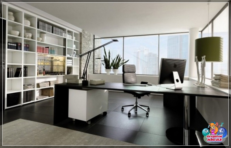 muebles Interior de oficina con muebles en negro