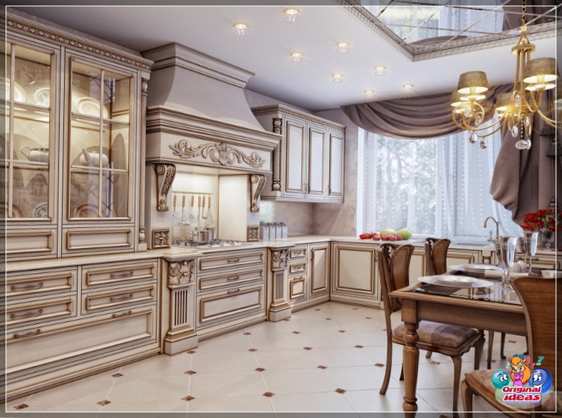 cortina Cocina clásica con cortinas en la foto