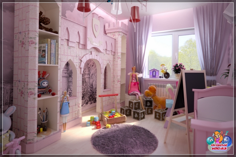 Design Innenarchitektur eines Kinderzimmers für Mädchen mit einem Schloss