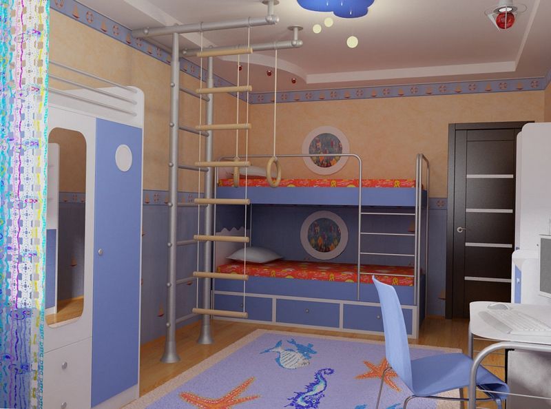 Design Einrichtung eines Kindergartens für Jungen mit Sportecke