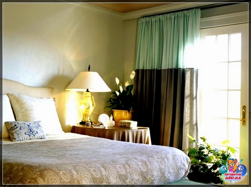bright curtains in the interior of the bedroom