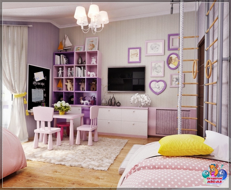 recoger Diseño de una habitación infantil para niñas con TV