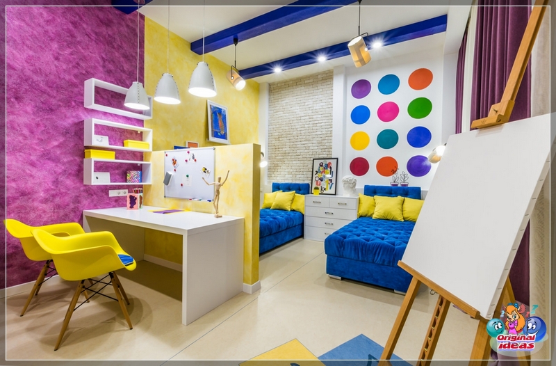 recoger Interior luminoso de una habitación infantil para dos niñas