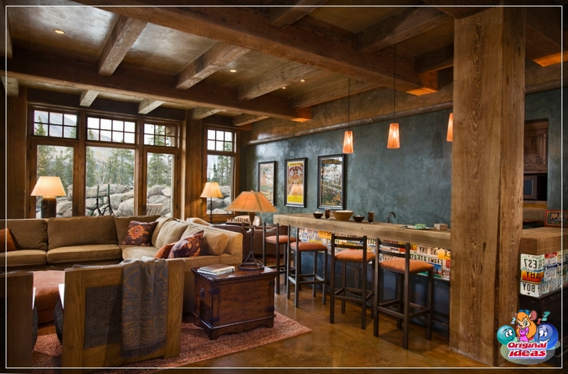 bar Living room interior with bar counter in brown tones