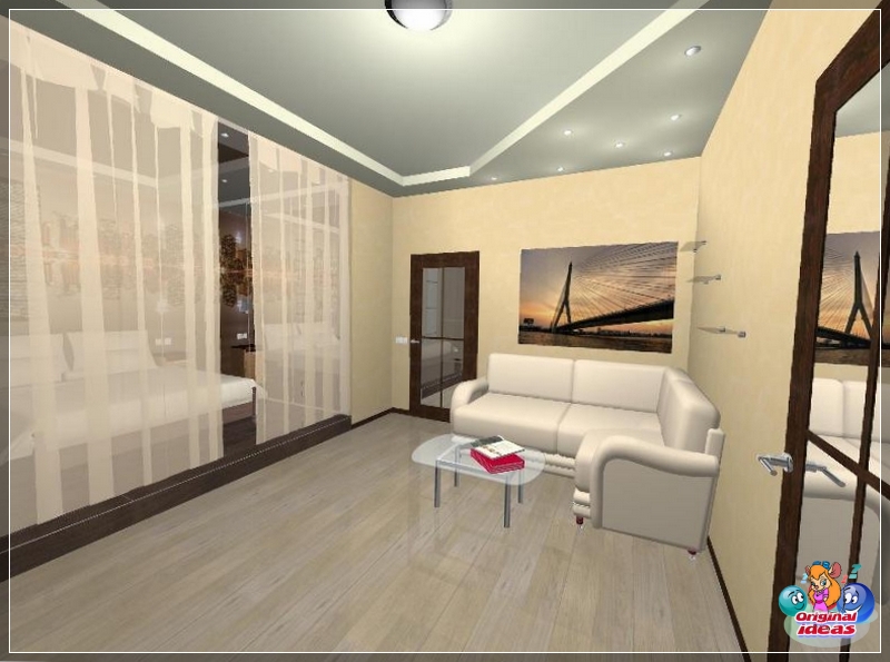 diseño Disposición práctica del interior de la sala de estar y el dormitorio