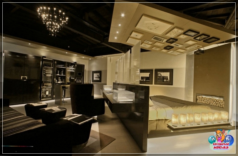 diseño Decoración salón-dormitorio en blanco y negro