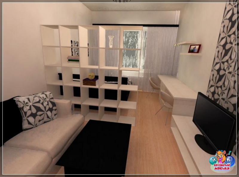 diseño Estante para zonificar la sala de estar desde el dormitorio