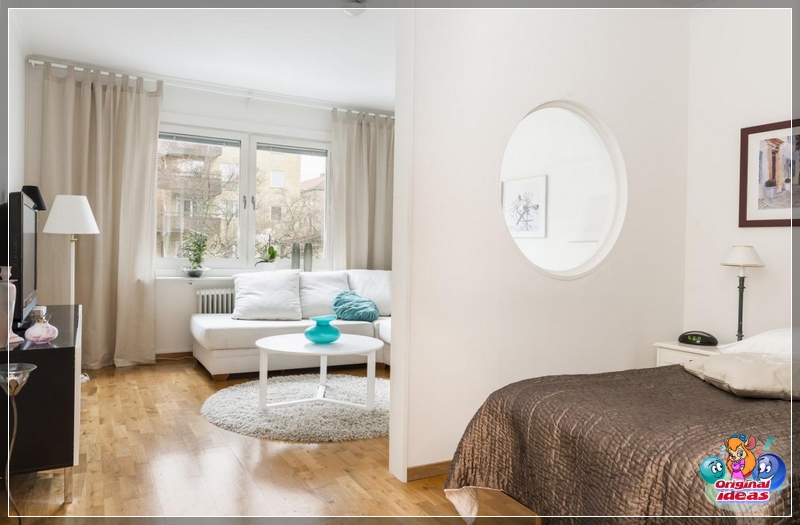 diseño Partición con una ventana para zonificar la sala de estar desde el dormitorio