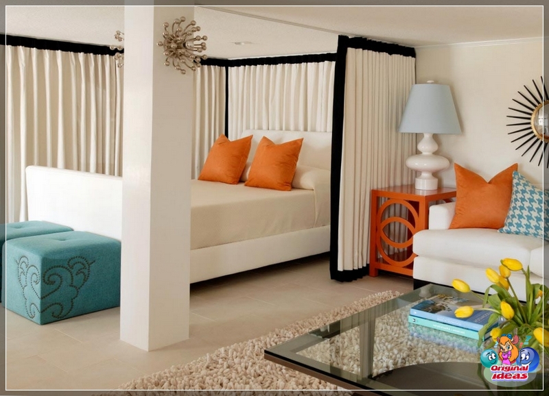 diseño Decoración de paredes en colores claros en el salón-dormitorio