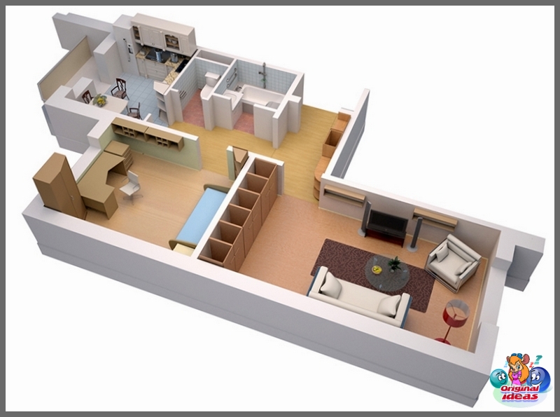 Wohnung Design einer Zweizimmerwohnung in Chruschtschow in Beigetönen
