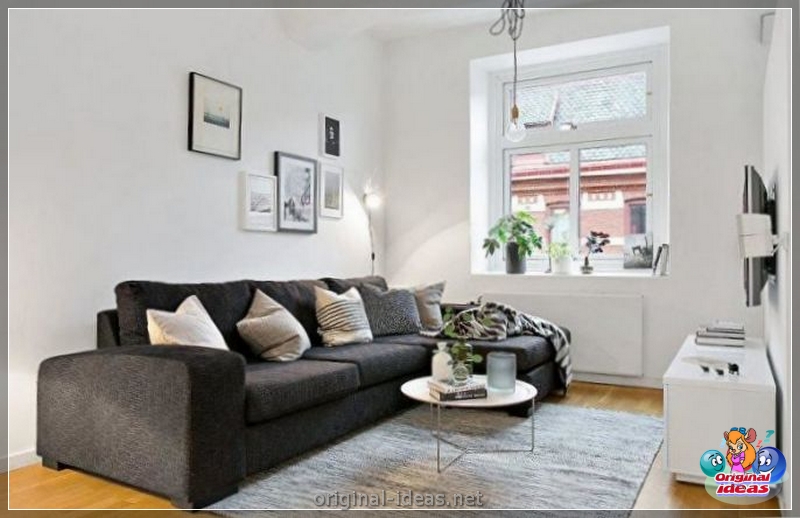 Sala de estar en el estilo escandinavo 2023: en una casa privada, en un apartamento pequeño, con chimenea, una foto interior (escandinavo) Sala de estar en el estilo escandinavo 2023: en una casa privada, en un apartamento pequeño, con chimenea, una foto interior