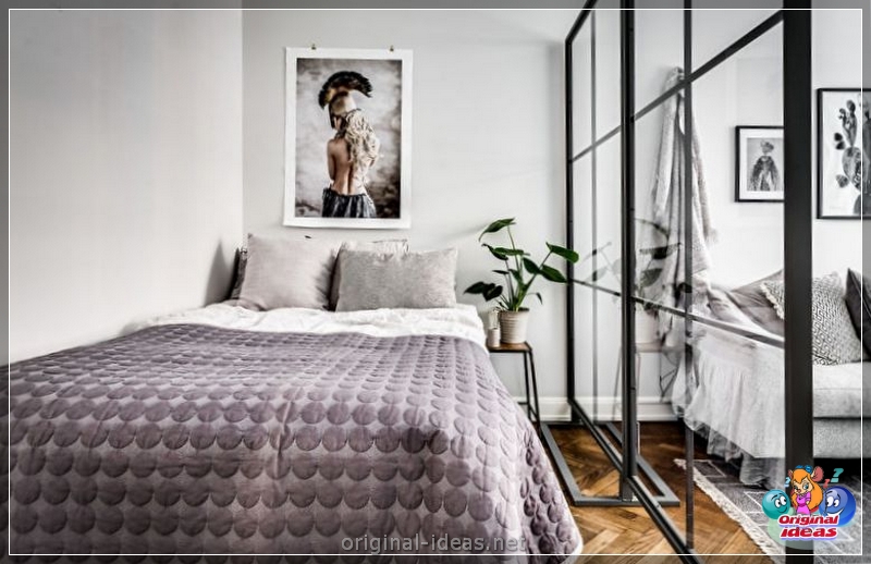 O interior do quarto no estilo escandinavo 2023: novos itens, com papel de parede, em tons cinzentos, com móveis brancos, fotos reais (2023) O interior do quarto no estilo escandinavo 2023: novos itens, com papel de parede, em tons cinzentos, com móveis brancos, fotos reais
