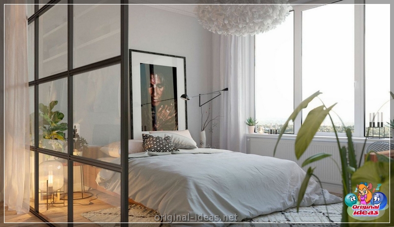 O interior do quarto no estilo escandinavo 2023: novos itens, com papel de parede, em tons cinzentos, com móveis brancos, fotos reais (2023) O interior do quarto no estilo escandinavo 2023: novos itens, com papel de parede, em tons cinzentos, com móveis brancos, fotos reais