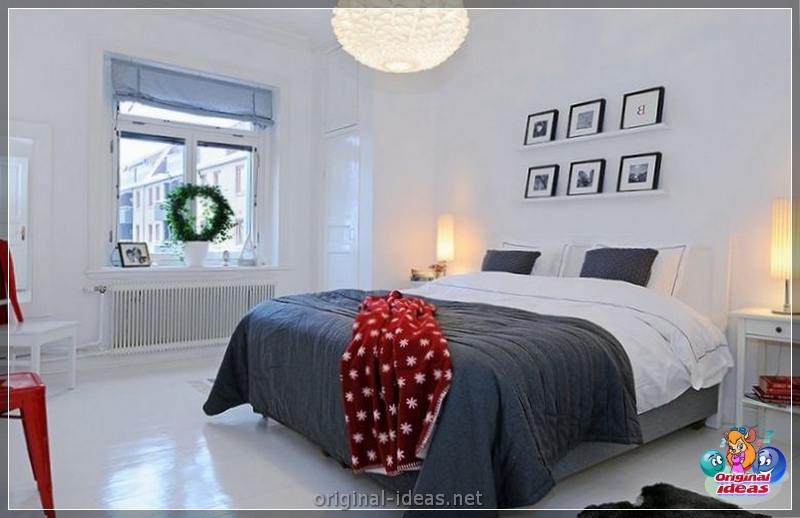 O interior do quarto no estilo escandinavo 2023: novos itens, com papel de parede, em tons cinzentos, com móveis brancos, fotos reais (estilo) O interior do quarto no estilo escandinavo 2023: novos itens, com papel de parede, em tons cinzentos, com móveis brancos, fotos reais