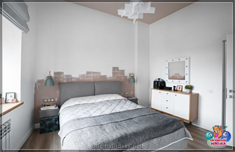 O interior do quarto no estilo escandinavo 2023: novos itens, com papel de parede, em tons cinzentos, com móveis brancos, fotos reais (2023) O interior do quarto no estilo escandinavo 2023: novos itens, com papel de parede, em tons cinzentos, com móveis brancos, fotos reais