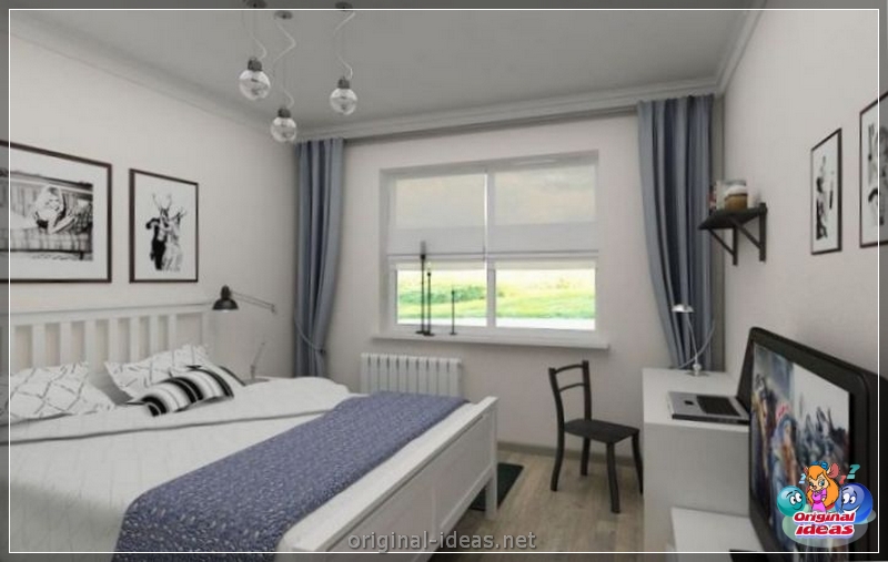 O interior do quarto no estilo escandinavo 2023: novos itens, com papel de parede, em tons cinzentos, com móveis brancos, fotos reais (2023) O interior do quarto no estilo escandinavo 2023: novos itens, com papel de parede, em tons cinzentos, com móveis brancos, fotos reais