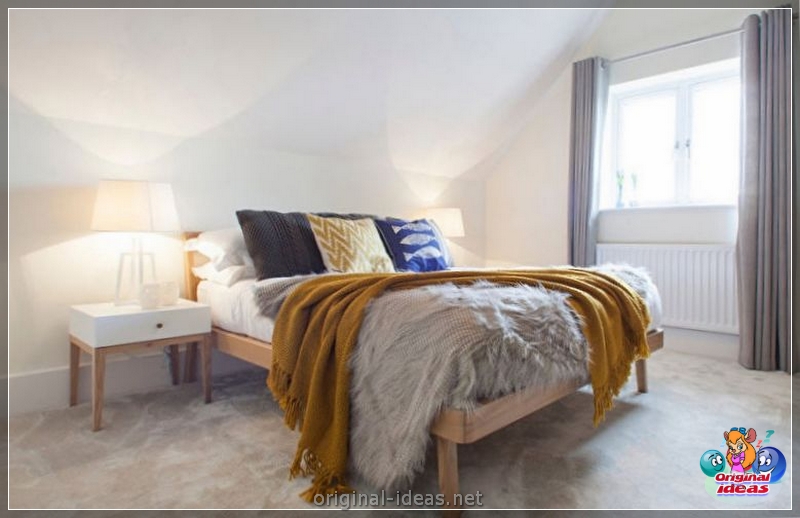 O interior do quarto no estilo escandinavo 2023: novos itens, com papel de parede, em tons cinzentos, com móveis brancos, fotos reais (escandinavo) O interior do quarto no estilo escandinavo 2023: novos itens, com papel de parede, em tons cinzentos, com móveis brancos, fotos reais