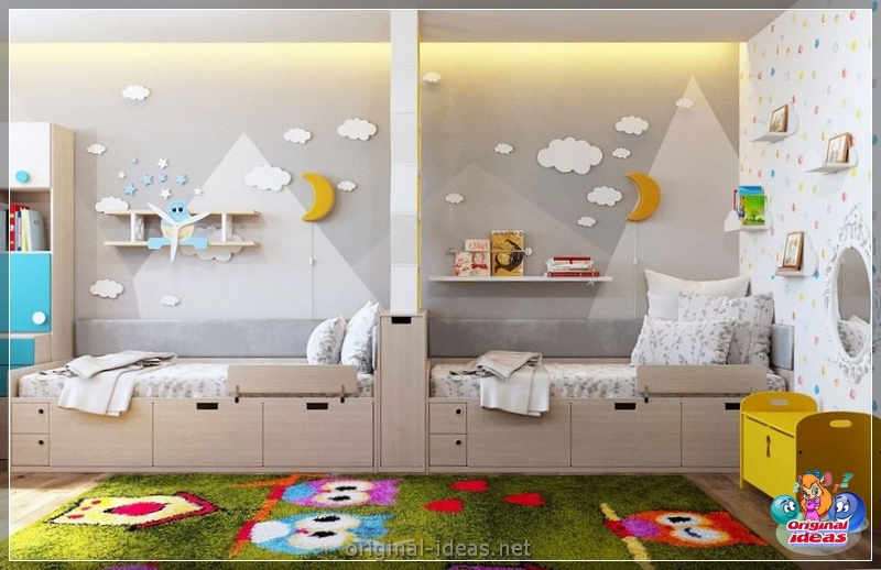 Quarto para crianças para diversas crianças: zoneando as instalações, idéias interessantes, opções de design de interiores, fotos (diversas) Quarto para crianças para diversas crianças: zoneando as instalações, idéias interessantes, opções de design de interiores, fotos