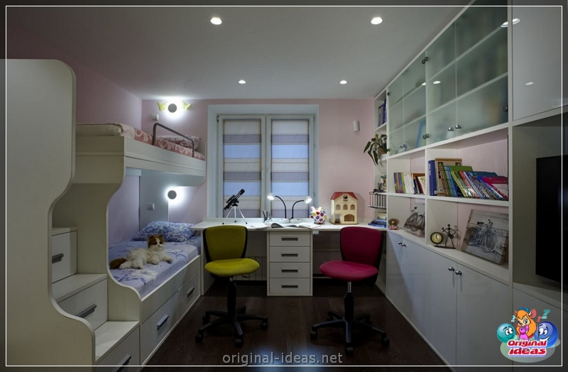 Quarto para crianças para diversas crianças: zoneando as instalações, idéias interessantes, opções de design de interiores, fotos (diversas) Quarto para crianças para diversas crianças: zoneando as instalações, idéias interessantes, opções de design de interiores, fotos