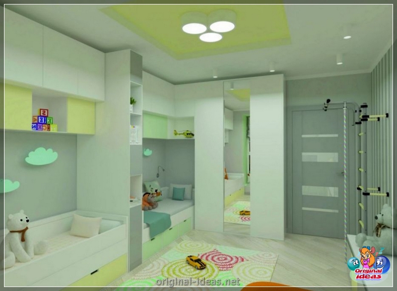 Quarto para crianças para diversas crianças: zoneando as instalações, idéias interessantes, opções de design de interiores, fotos (diversas) Quarto para crianças para diversas crianças: zoneando as instalações, idéias interessantes, opções de design de interiores, fotos