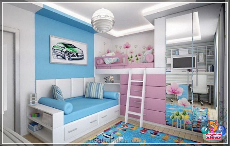 Quarto para crianças para diversas crianças: zoneando as instalações, idéias interessantes, opções de design de interiores, fotos (para) Quarto para crianças para diversas crianças: zoneando as instalações, idéias interessantes, opções de design de interiores, fotos