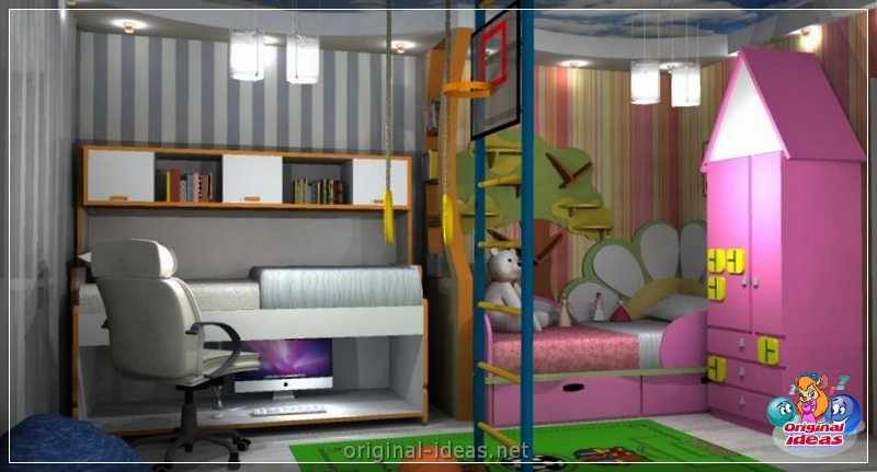 Quarto para crianças para diversas crianças: zoneando as instalações, idéias interessantes, opções de design de interiores, fotos (quarto) Quarto para crianças para diversas crianças: zoneando as instalações, idéias interessantes, opções de design de interiores, fotos