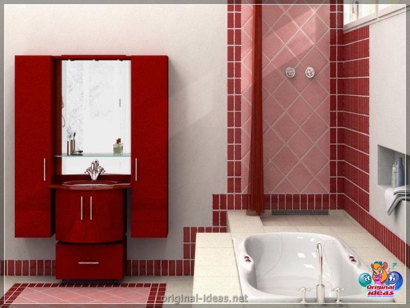 Baño rojo - 90 fotos de las ideas de diseño moderno brillante (baño, rojo, fotos, ideas, diseño, moderno) Baño rojo - 90 fotos de las ideas de diseño moderno brillante