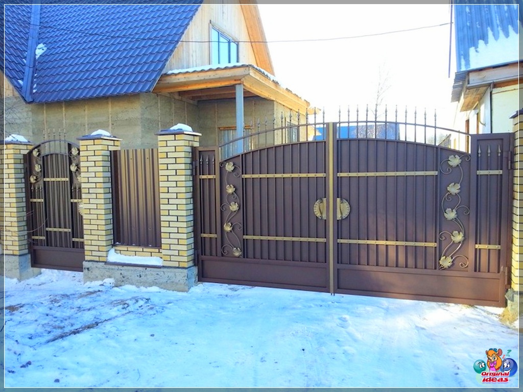 Красиві ворота з профнастилу. Оригінальні дизайнерські ідеї. Двоскладні ворота Красиві ворота з профнастилу. Оригінальні дизайнерські ідеї.