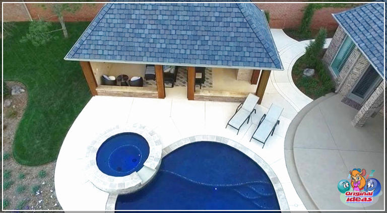piscine Piscine avec cabanon en bardeaux avec coin salon