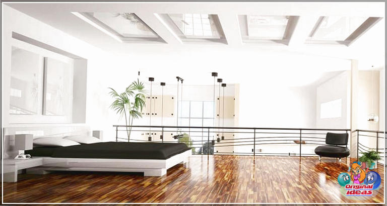 Idées élégantes de chambre loft (images de conception) () Intérieur de chambre loft moderne avec plafond de lucarne