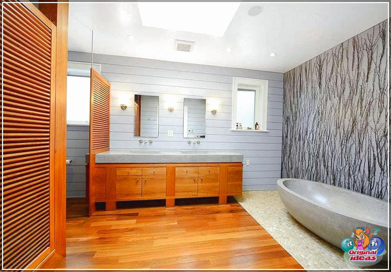 40 idées de design de salle de bain moderne (photos) () Salle de bain principale moderne avec baignoire en travertin personnalisée et sol en roche naturelle