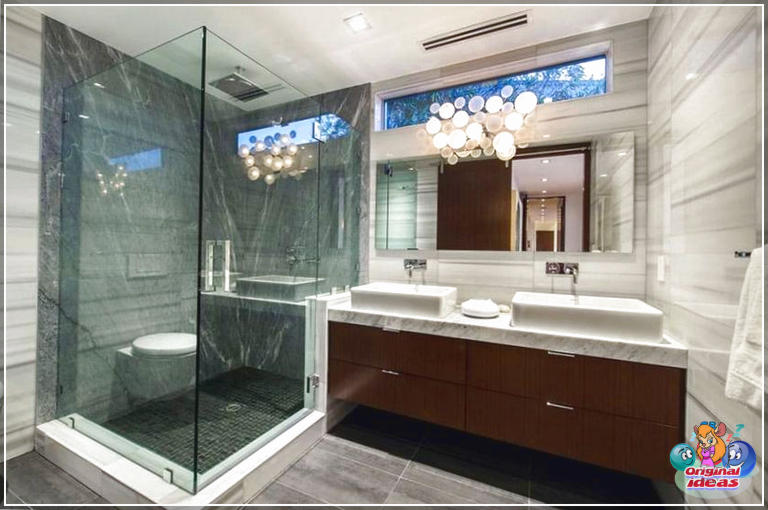 40 idées de design de salle de bain moderne (photos) () Salle de bain moderne avec carrelage en marbre noir et blanc