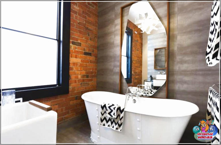 40 idées de design de salle de bain moderne (photos) () Salle de bain moderne avec mur d'accent en brique