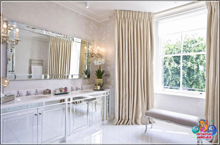 40 idées de design de salle de bain moderne (photos) () Salle de bain moderne avec meuble-lavabo en miroir argenté