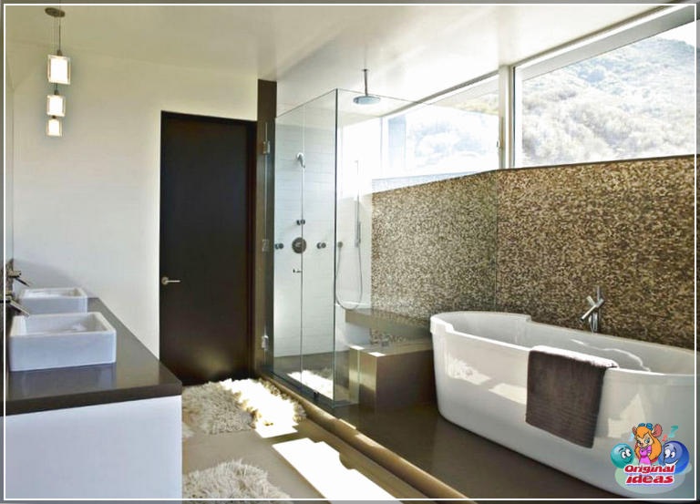 40 idées de design de salle de bain moderne (photos) () Salle de bain moderne avec mosaïque dorée